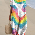 Women's Rainbow Lines And Dots Print Art Print Flowy Dress