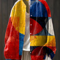 Women's Abstract Colorful Geometric Color Block Painting Art Print Casual Cotton And Linen Shirt