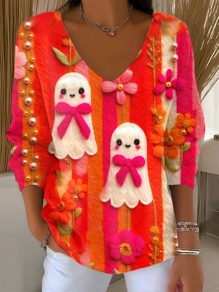 womens-funny-ghost-art-print-casual-pullover-sweater