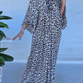 Women's Leopard Print V-Neck Long Sleeve Casual Cotton Dress