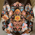 Women's Beautiful Colorful Ethnic Floral Art Print Casual Cotton Sweatshirt