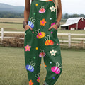 Women's  Funny Flower Bee  Art Print Casual 100% Cotton Wide Leg Jumpsuit