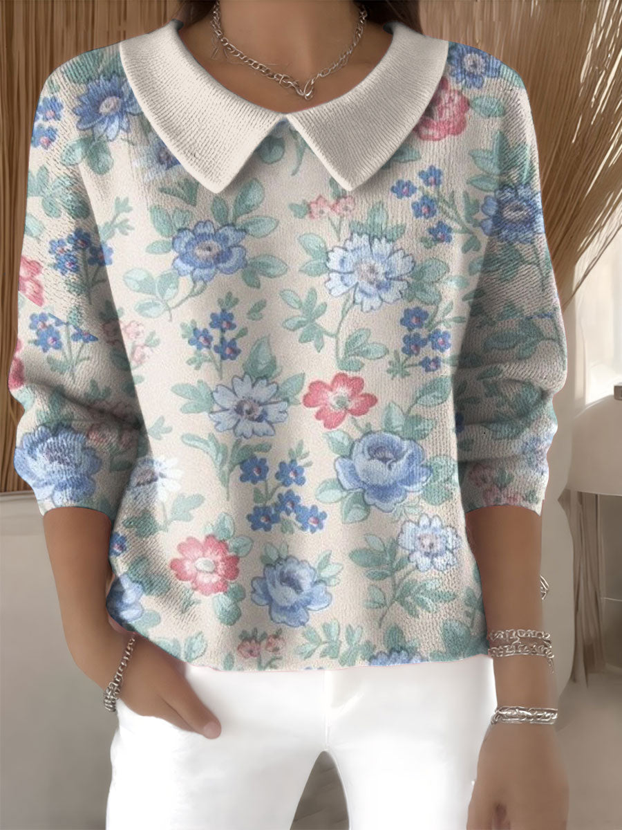 womens-floral-flowers-casual-print-peter-pan-collar-3-4-sleeve-sweater-df8c