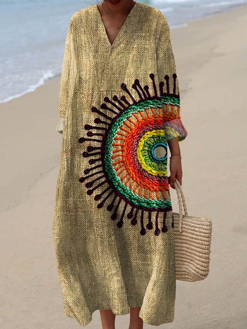 Women's Vintage Psychedelic Collage Sunflower Retro Hippie Art Pattern Art Print Dress