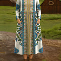 Women's Beautiful Vintage Ethnic Geometric Floral Art Print Cotton Lapel Button-Down Shirt Dress