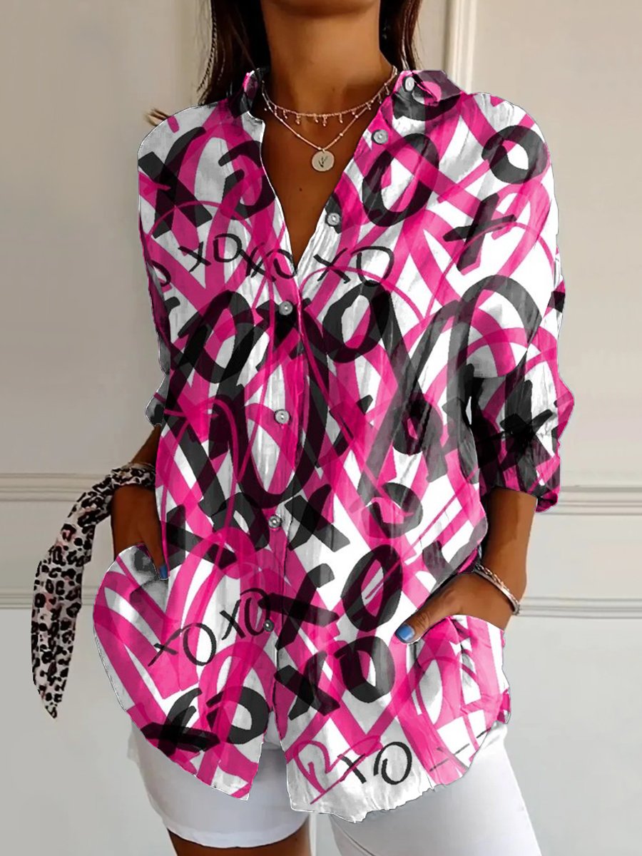 Women's Love Art Print Casual Cotton Shirt