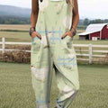 Women's Artistic Tasteful Chick Print Casual 100% Cotton Wide Leg Jumpsuit