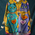 Women's Cat Art Print Casual Cotton And Linen Shirt