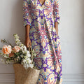 Women's Symmetrical Diamond Totem Print Linen Pocket Tunic Dress