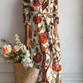 Women's Vintage Floral Pattern Art Print Cotton And Linen Pocket Dress