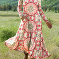 Women's Beautiful Circular Floral Geometric Art Print Long-sleeved Dress
