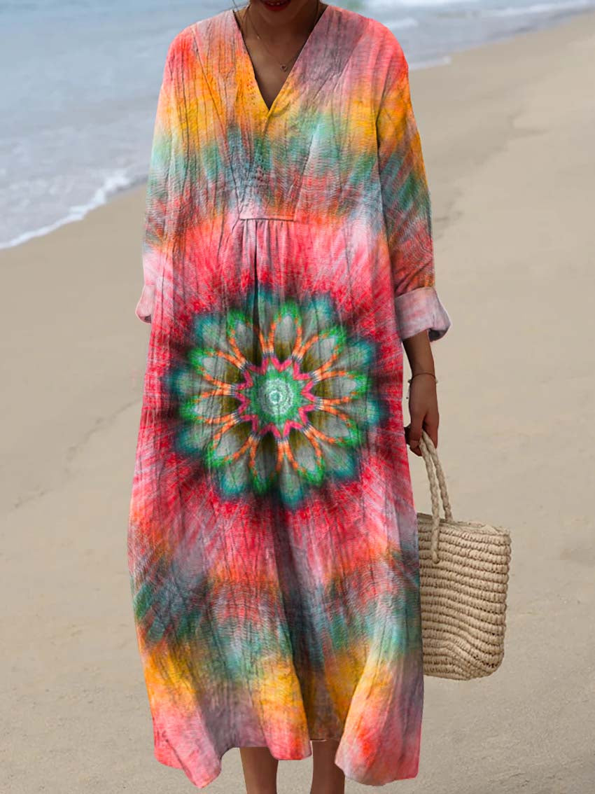 Women's Gradient Floral Pattern Art Print Cotton Dress