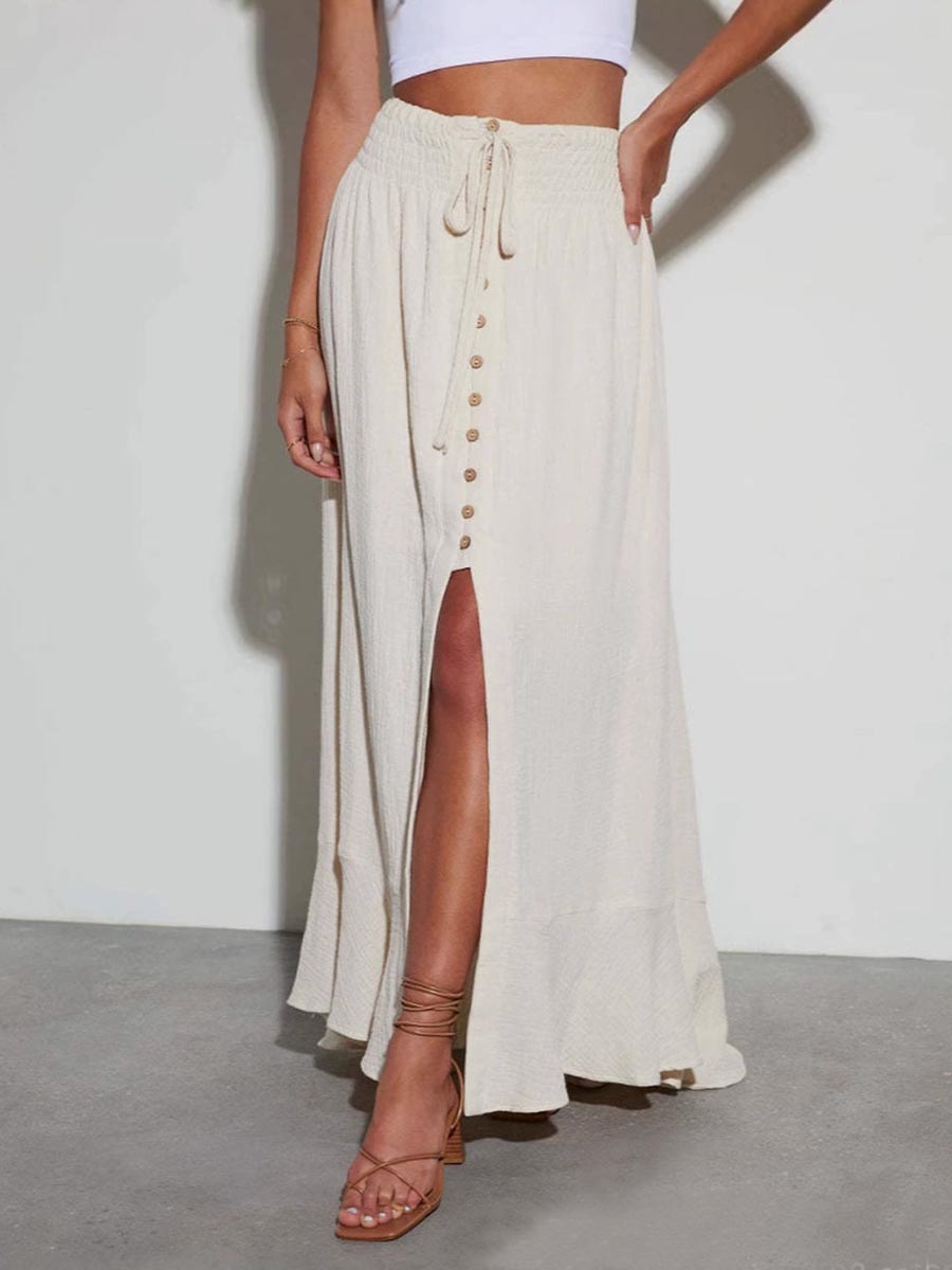 Women's Solid Color Waist Beach Holiday Dress Long Skirt