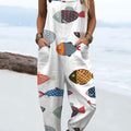 Women's  Funny Fish  Art Print Casual 100% Cotton Wide Leg Jumpsuit