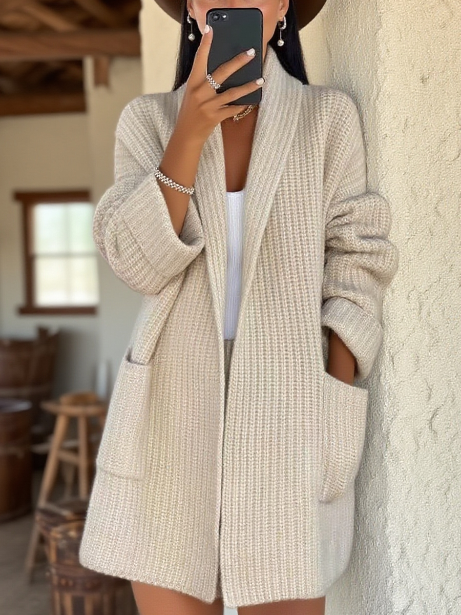 Women's Loose Thick-knit Pocket Cardigan Sweater