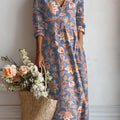 Women's Vintage Floral Art Print Casual Cotton Linen Pocket Dress