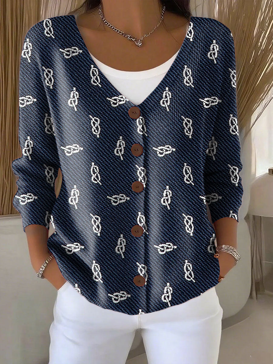 retro-minimalist-pattern-print-buttoned-v-neck-cardigan-sweater