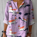 Women's Vintage Lovely Dogs Art Print Casual Cotton Linen Shirt