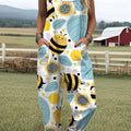 Women's  Funny  Bee Art Print Casual 100% Cotton Wide Leg Jumpsuit