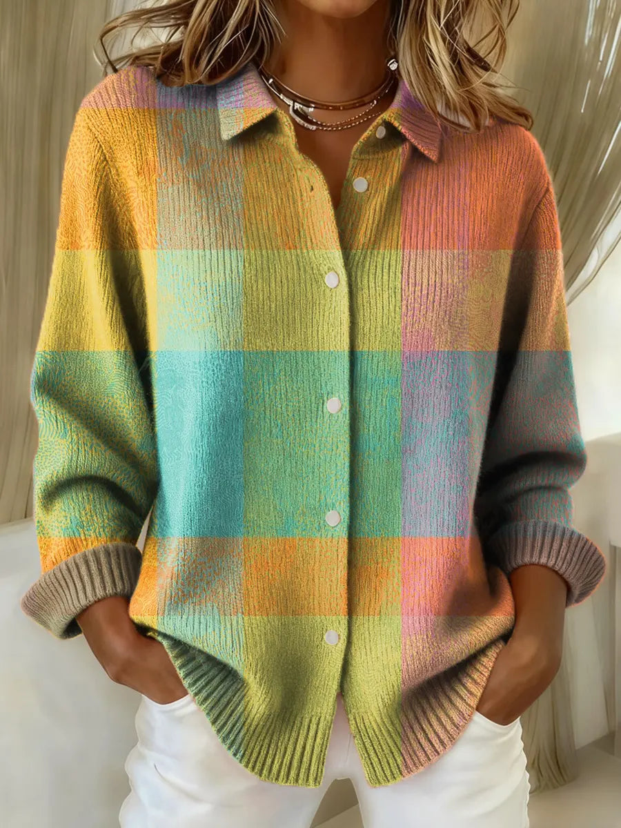 Women's Plaid Pattern Art Print Casual Sweater