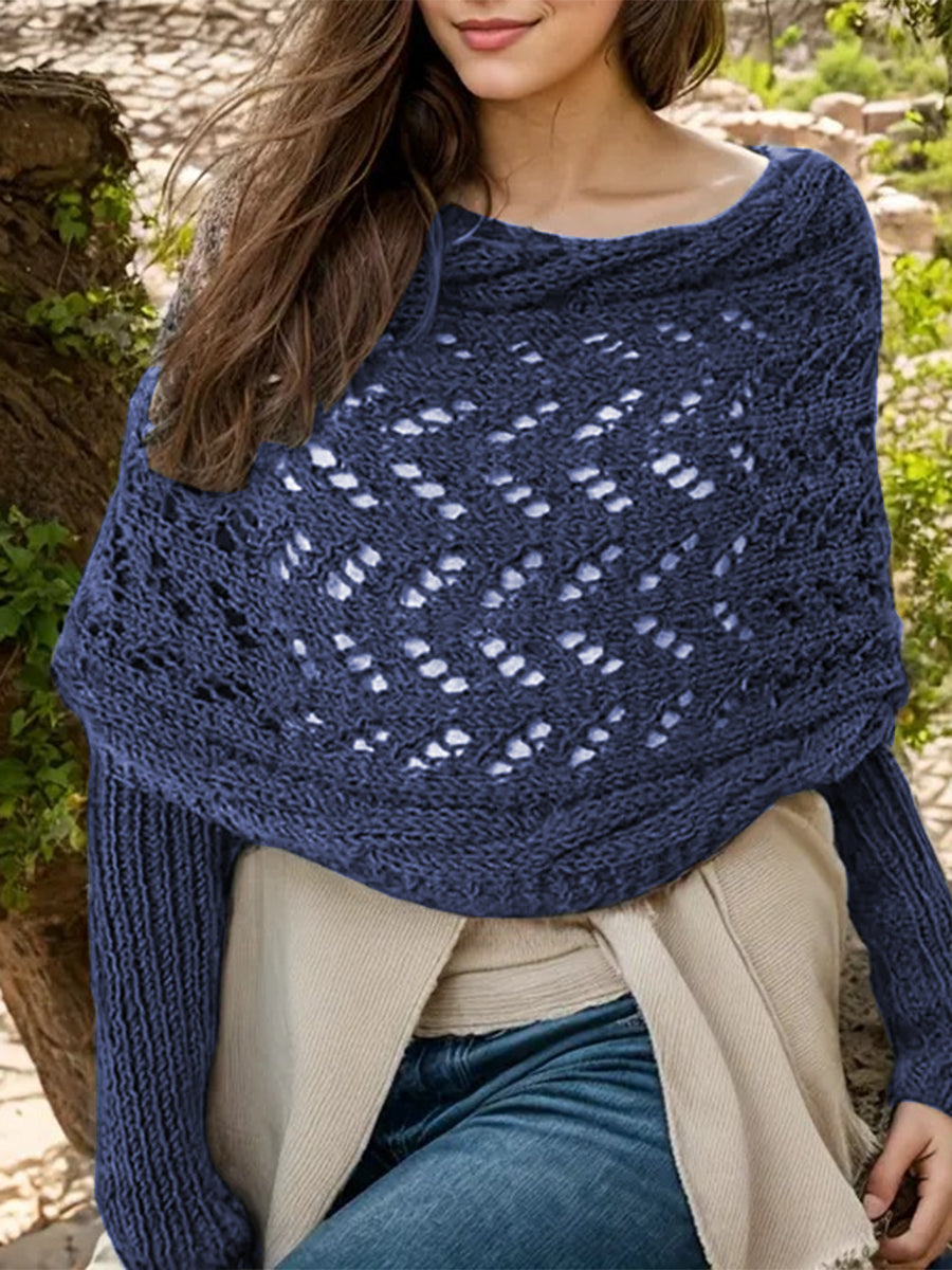 Multifunctional Long-sleeved Hollow Knitted Shawl