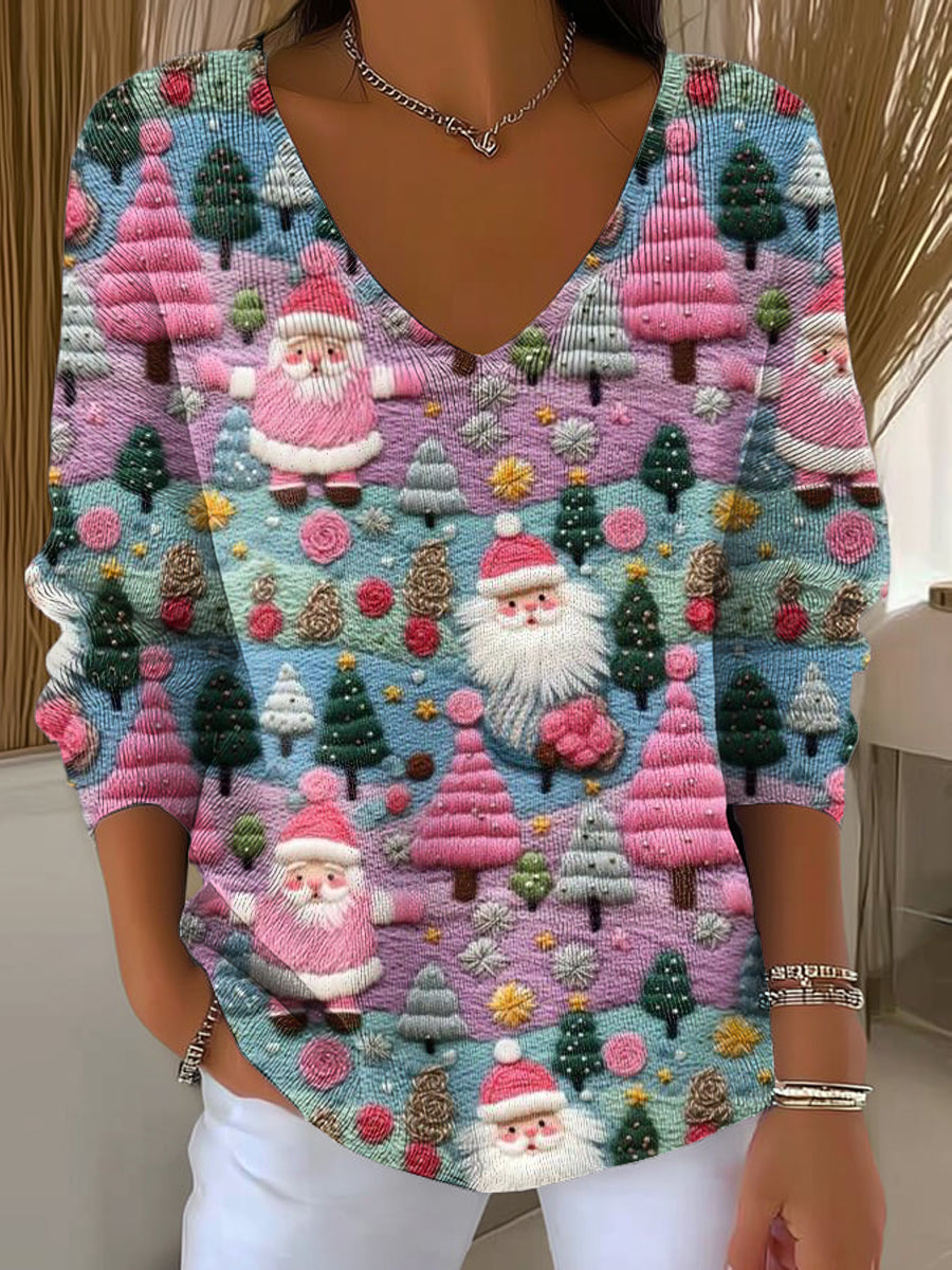 Women's Beautiful Colorful Merry Christmas Illustration Art Print Casual Pullover Sweater