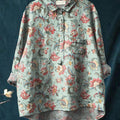 Chemise décontractée pour femme en coton et lin imprimé à motif floral vintage style années 70 