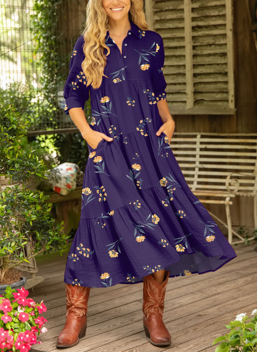 Women's Vintage Flower Art Print Casual Dress