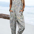 Women's Vintage Abstract Shiny Art Print Casual 100% Cotton Wide Leg Jumpsuit