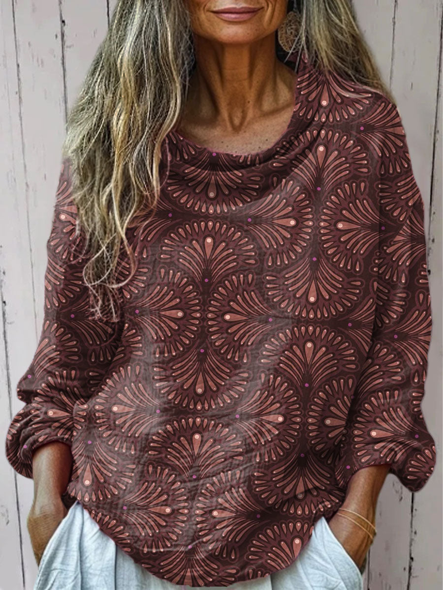 Women's  Vintage  Flower Art Print Casual Long Sleeve Comfortable Cotton Shirt