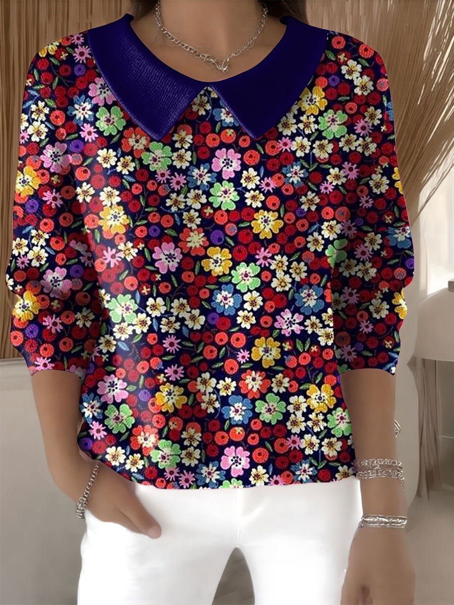 womens-floral-flowers-casual-print-peter-pan-collar-3-4-sleeve-sweater-v60m