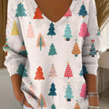 Women's Christmas Tree Pattern Print Casual Pullover Sweater