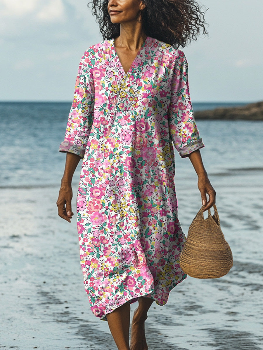 Retro Spring Floral Pattern Printed Women's Dress