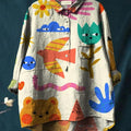 Lovely Cartoon Character Pattern Printed Women's Casual Cotton And Linen Shirt