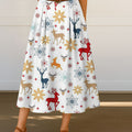 Women's Vintage Christmas Art Print Cotton Skirt