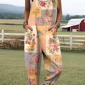 Women's Lovely Floral Art Print Casual 100% Cotton Wide Leg Jumpsuit
