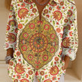 Women's  Vintage Flower Art Print Casual Cotton Shirt