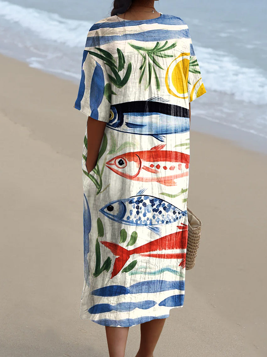 Women's Fish  Art Print Flowy Dress