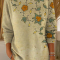 Women's Vintage Floral Art Print Casual Pullover Sweater