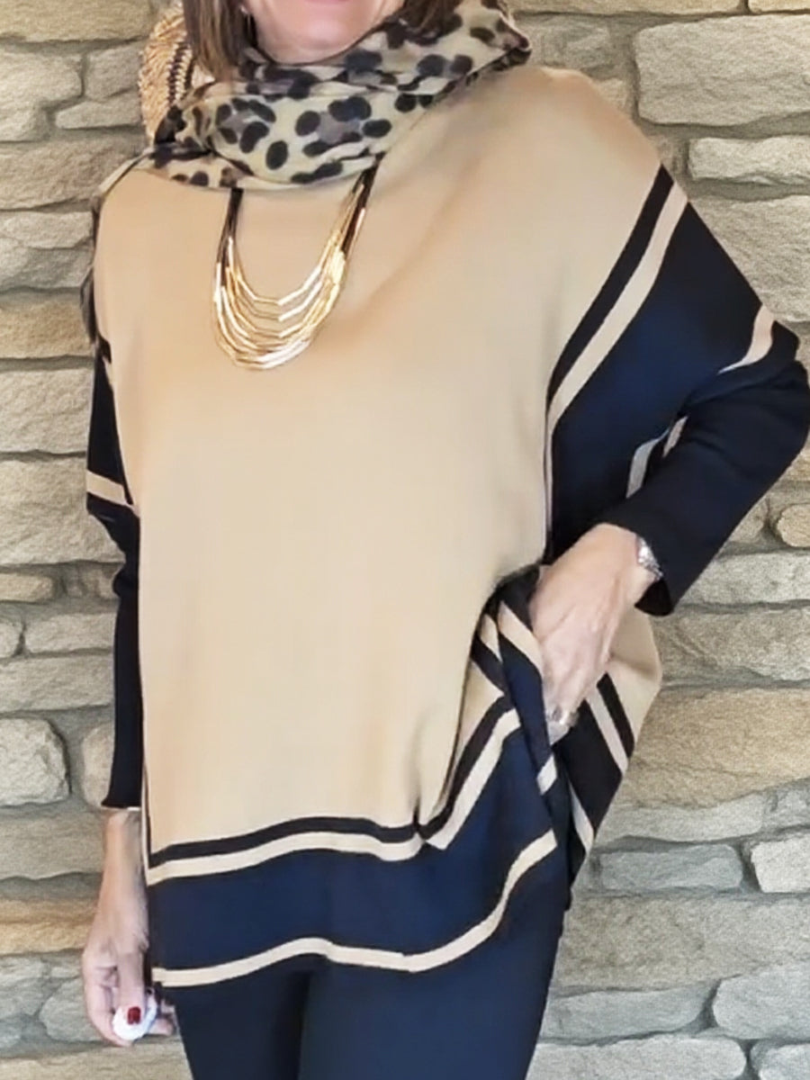 colorblock-square-line-knitted-sweater-cape