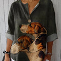 Women's Dog Art Print  Casual Cotton Linen Shirt
