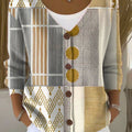 Vintage Abstract Geometry Art Print Buttoned V-neck Cardigan Sweater