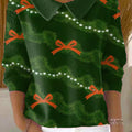 Women's Christmas Lights With Bow Print Casual Peter Pan Collar 3/4 Sleeve Sweater