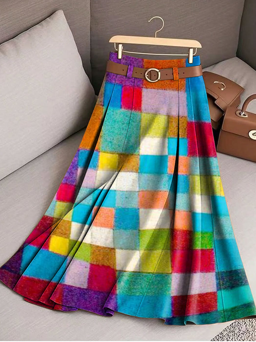 Women's Beautiful Colorful Abstract Color Block Painting Art Print Cotton Skirt