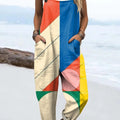 Women's Bright Colorful Geometric Color Block Painting Art Print Casual 100% Cotton Wide Leg Jumpsuit