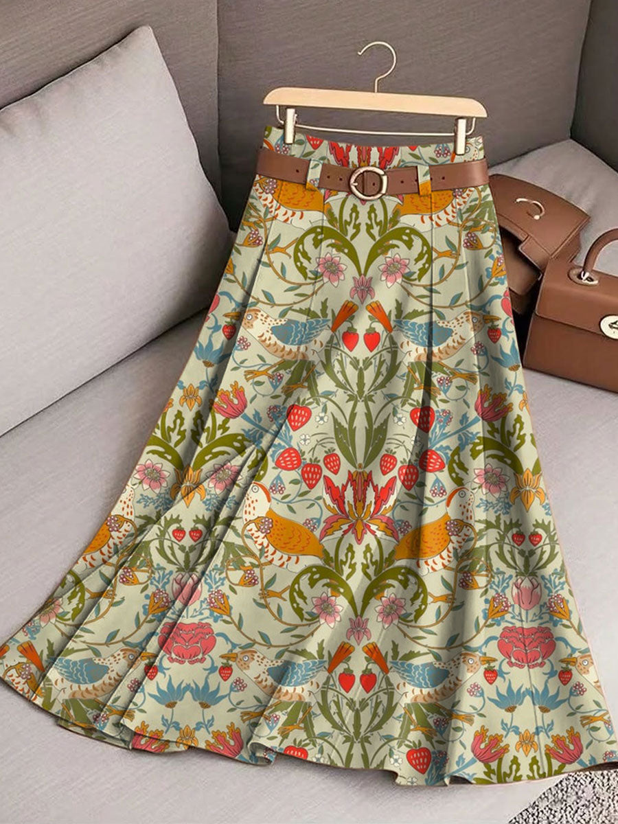 Women's Vintage Flower Art Print Cotton Skirt