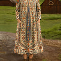 Wunderschönes Vintage-Hemdkleid aus Baumwolle mit ethnischem, geometrischem Blumen- und Baum-Kunstdruck, Reverskragen und Knopfleiste für Damen 