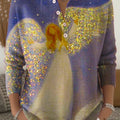 Women's Lovely Angel Pattern Art Print Buttoned Cardigan Sweater
