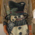 Women's Christmas Vintage Snowman Art Print Casual Pullover Sweater