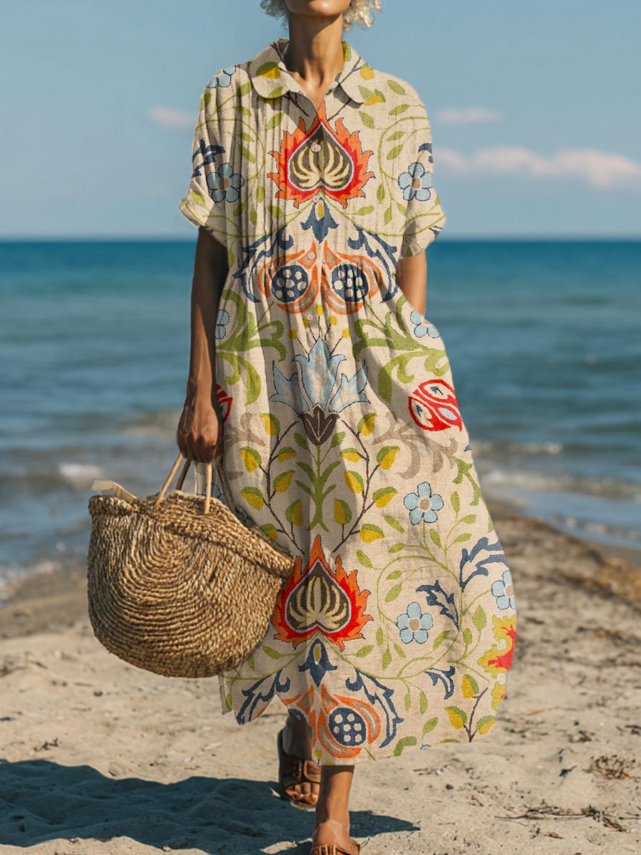 Women's Vintage Floral Pattern Art Print Cotton Dress